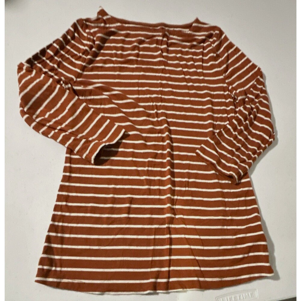 A New Day Women’s Orange/White Striped Boat Neck, 3/4 Sleeve Knit Top, Size XS